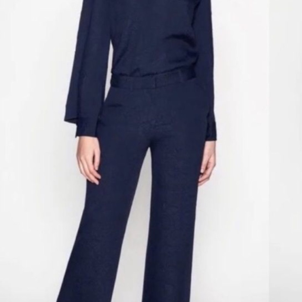 Equipment Arwen Floral Jacquard Navy Blue Wide Leg Trousers Pants NWT High Rise - Picture 7 of 8
